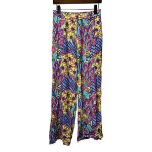D'iyanu Women's Small Wide Leg Bright Floral Pants Pull On Art to Wear Lagenlook
